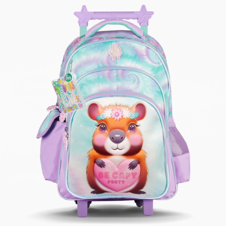 Mochila Escolar Footy 2026 Capibara Lila con Carro 18" Art.F26361